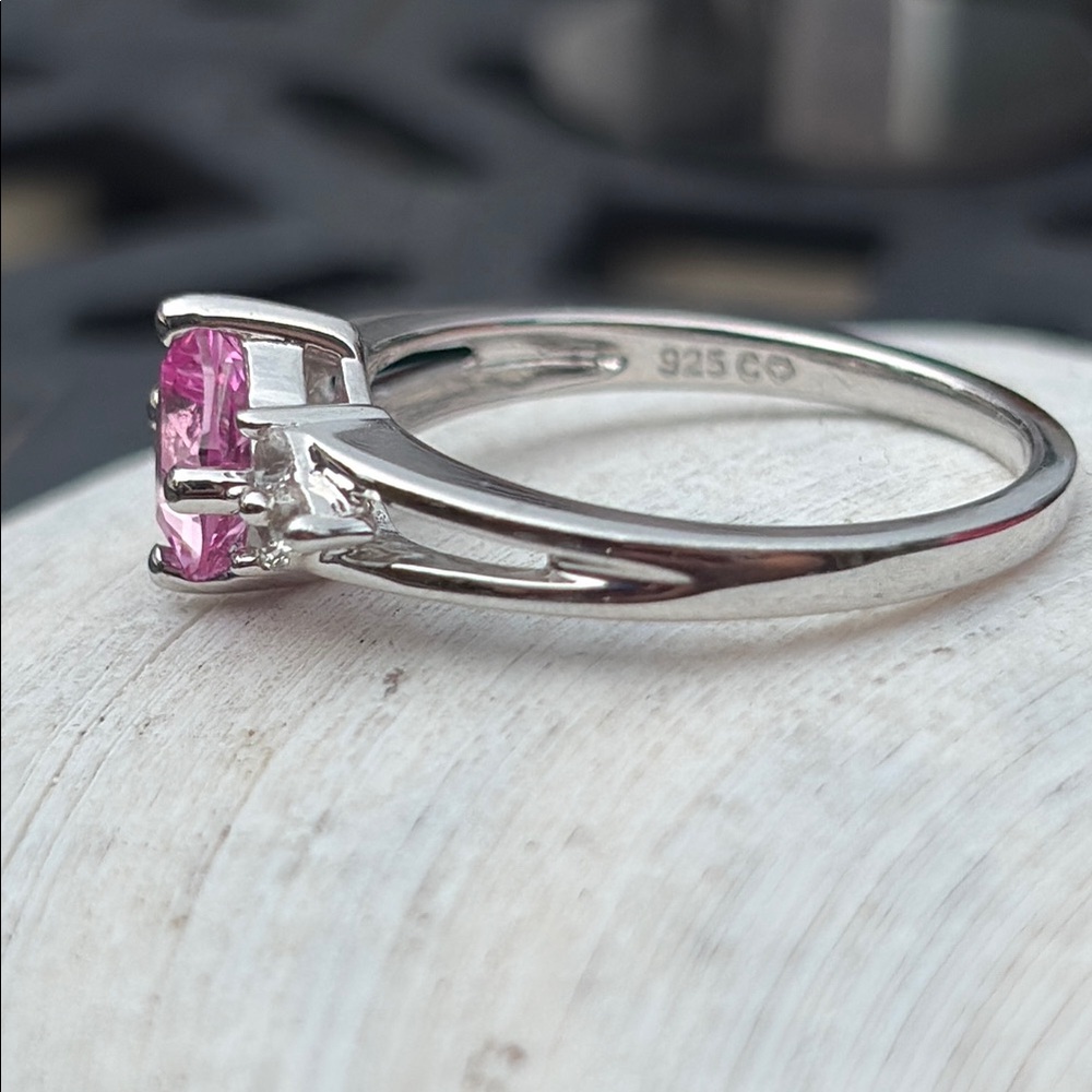 Cushion Cut 1.00 ct Natural Pink and White Sapphire Sterling Silver Ring Sz 7 - Picture 11 of 13